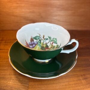 Royal Grafton Vintage fine bone china England fruit dark green cup and saucer